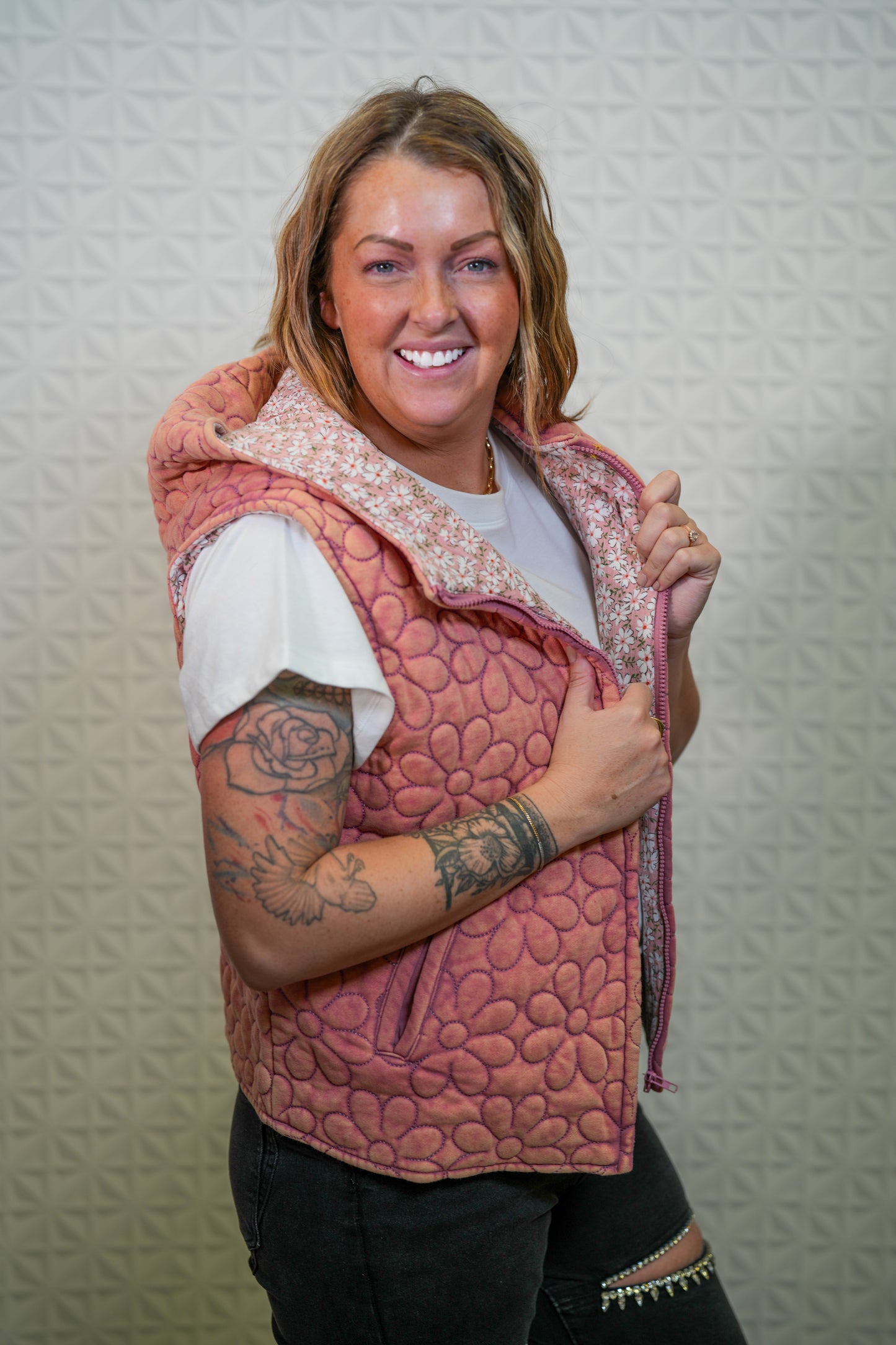 Dreamy Flowers Quilted Hooded Vest