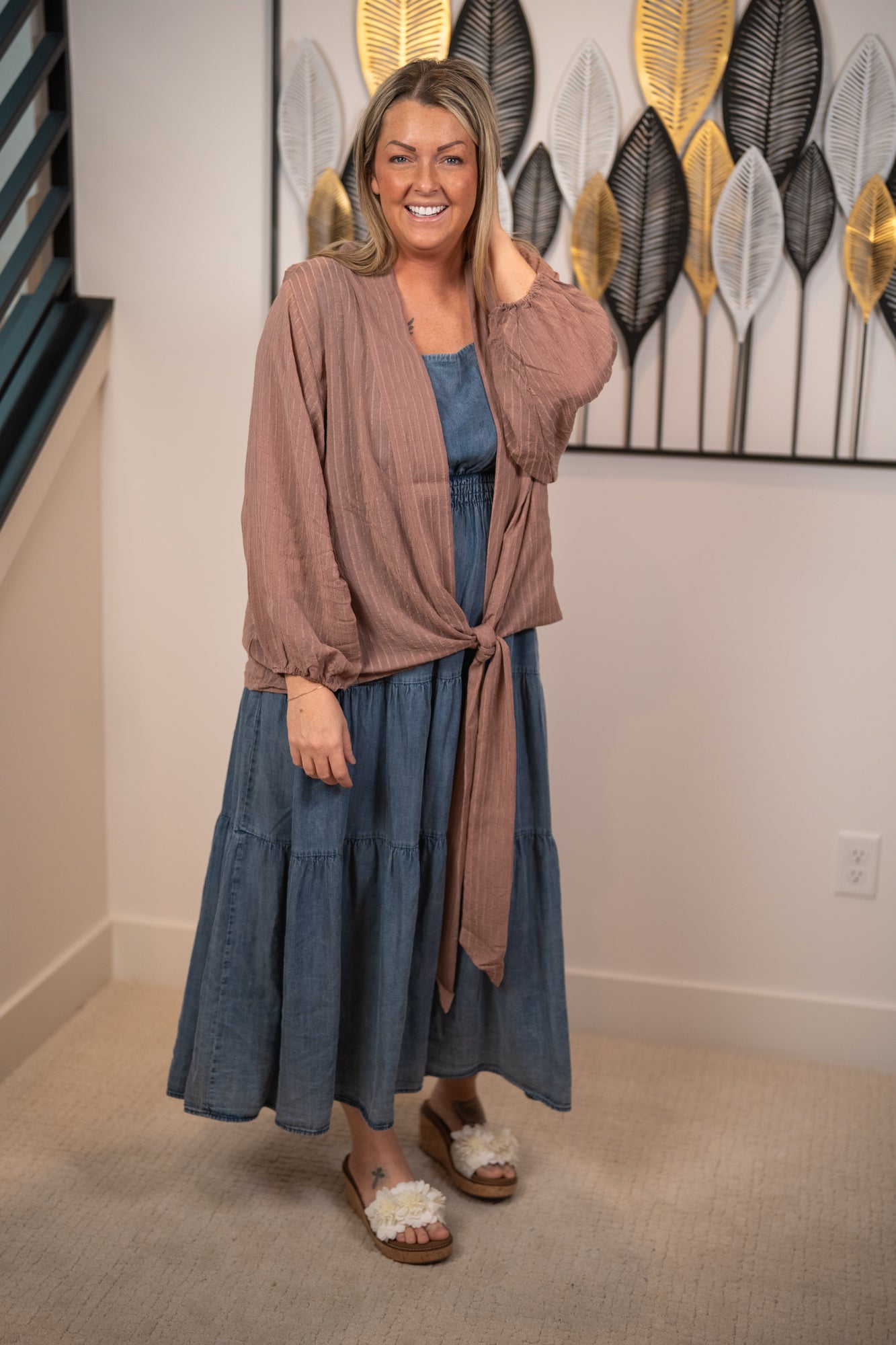 Lovestitch - Bohemian Sheer Tie-Front Kimono Top