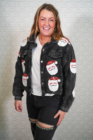 Santa Sequin Jacket Black Corduroy - Buttercup Lynne Boutique