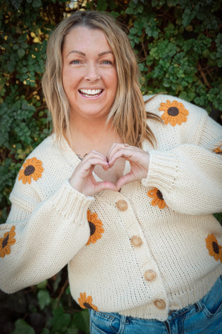 Blooming Sunshine Sunflower Embroidered Cardigan - Buttercup Lynne Boutique
