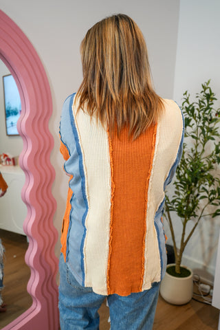 Mixed Fabric Long Sleeve Pullover - Buttercup Lynne Boutique