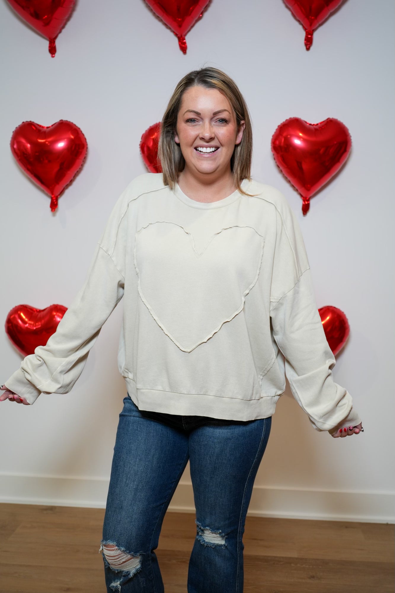 Heart Patch Terry Knit Pullover