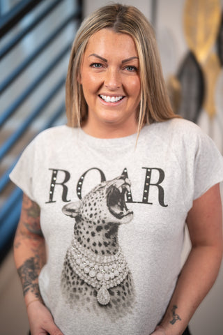 Sugar Stitch Cheetah Roar Rhinestone Graphic Tee