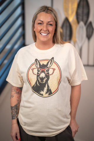 Playful Charm Donkey Rhinestone Specs Graphic Tee