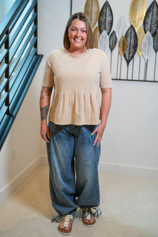 Pleated Mineral Wash Cotton Top - Buttercup Lynne Boutique