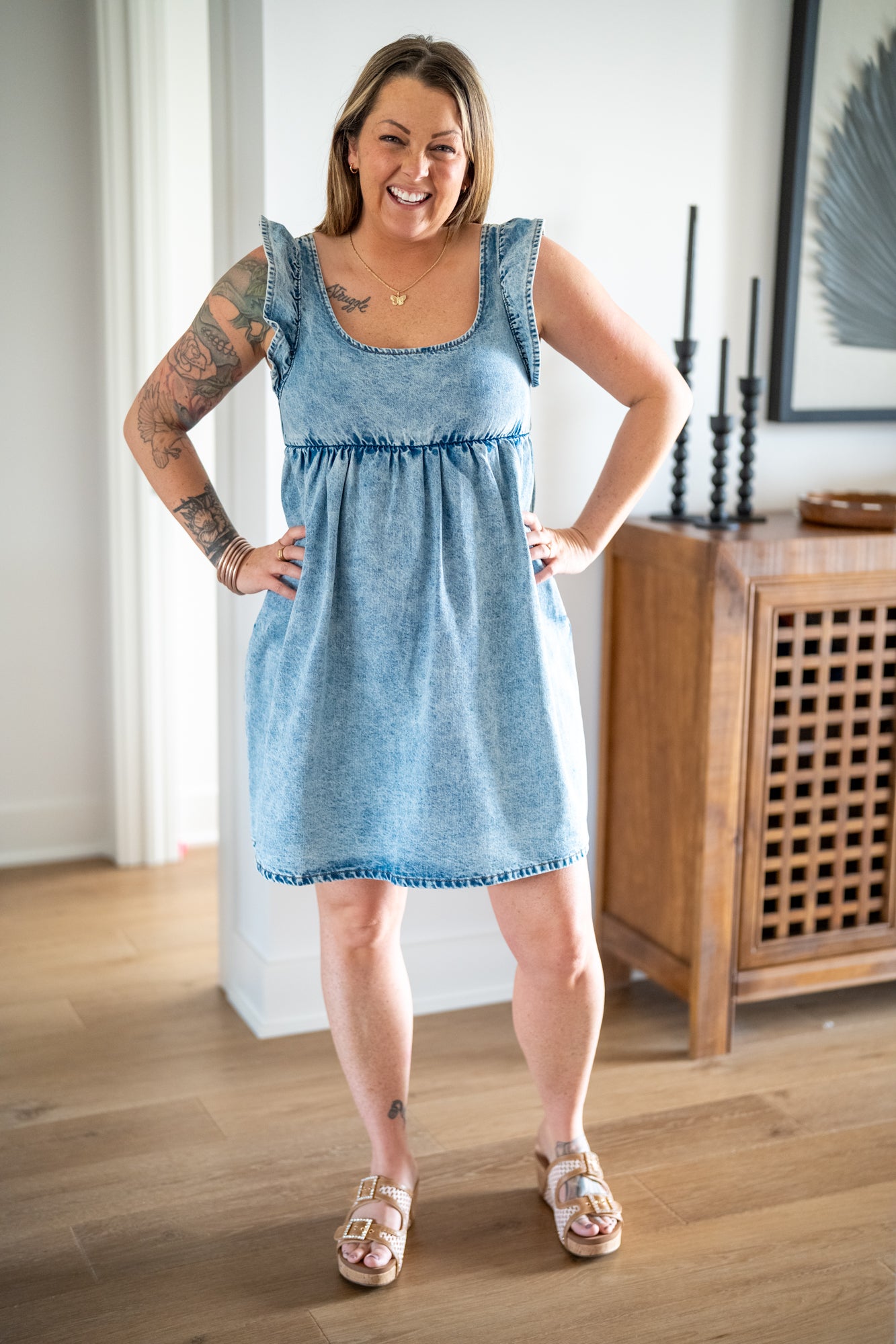 Denim Ruffle Sleeve Mini Dress – Wishlist - Buttercup Lynne Boutique