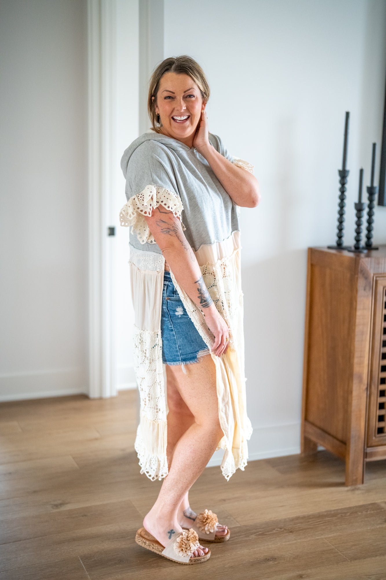 Eyelet Hooded Tunic Top - Buttercup Lynne Boutique