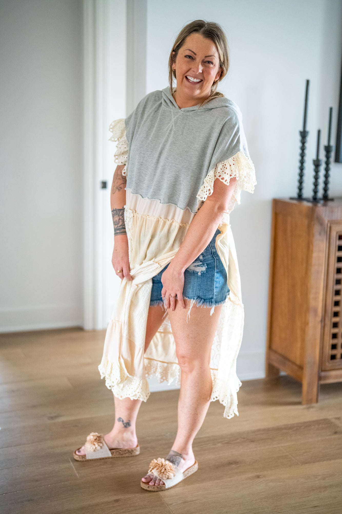 Eyelet Hooded Tunic Top - Buttercup Lynne Boutique