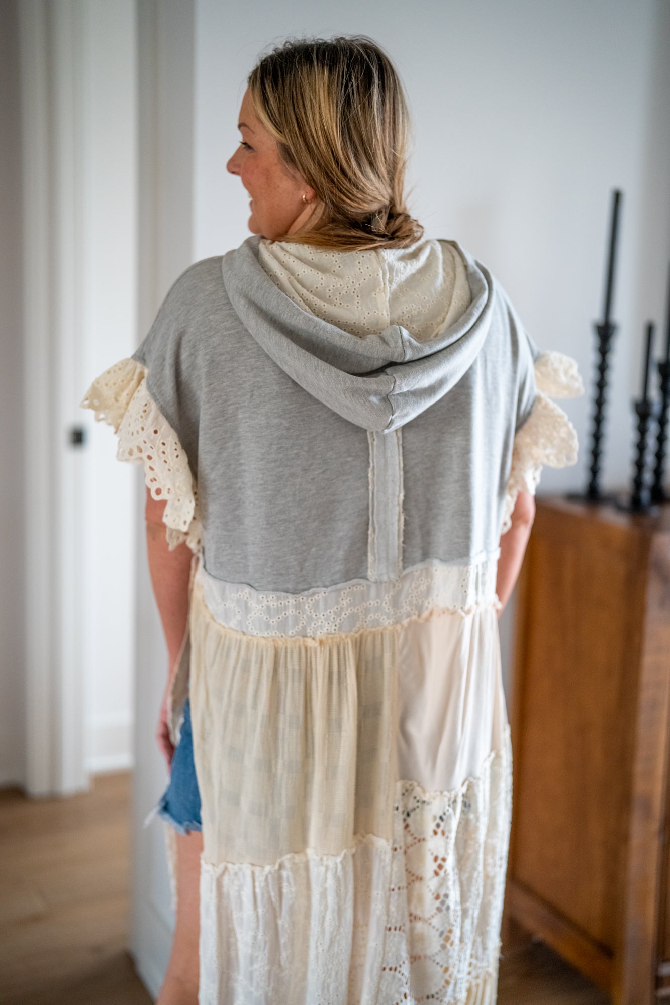 Eyelet Hooded Tunic Top - Buttercup Lynne Boutique