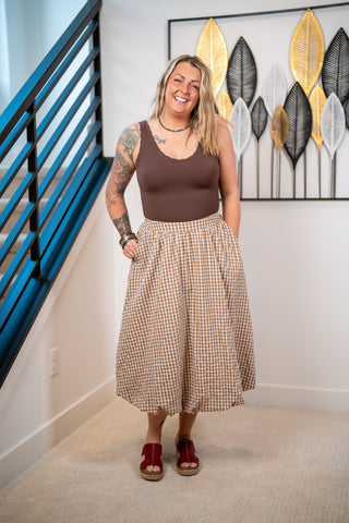 Easel Gingham Bubble Hem Midi Skirt