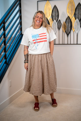 Easel Gingham Bubble Hem Midi Skirt