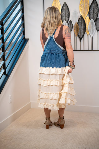 Mello Denim Overall Dress with Ruffle Skirt
