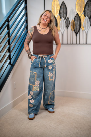 Oli & Hali Floral Patchwork Denim Pants