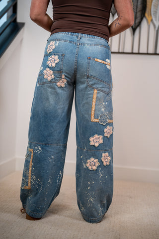 Oli & Hali Floral Patchwork Denim Pants