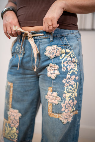 Oli & Hali Floral Patchwork Denim Pants