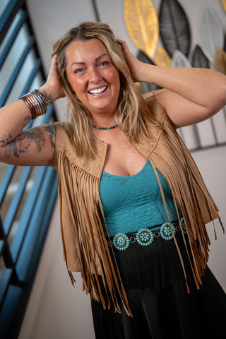 Blue B Suede Fringe Western Vest
