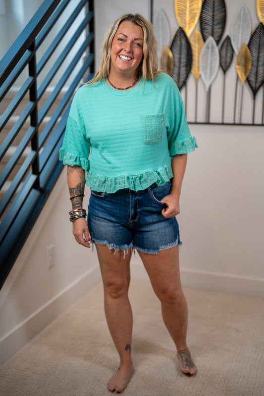 Very J Lace Ruffle Hem Top