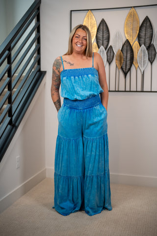 Flourished Beauty Mineral Washed Ruffled Jumpsuit