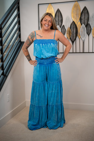 Flourished Beauty Mineral Washed Ruffled Jumpsuit