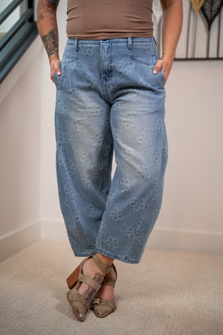 Easel Flower Rush Barrel Pants