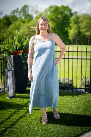 Denim A-Line Lightweight Maxi Dress - Buttercup Lynne Boutique