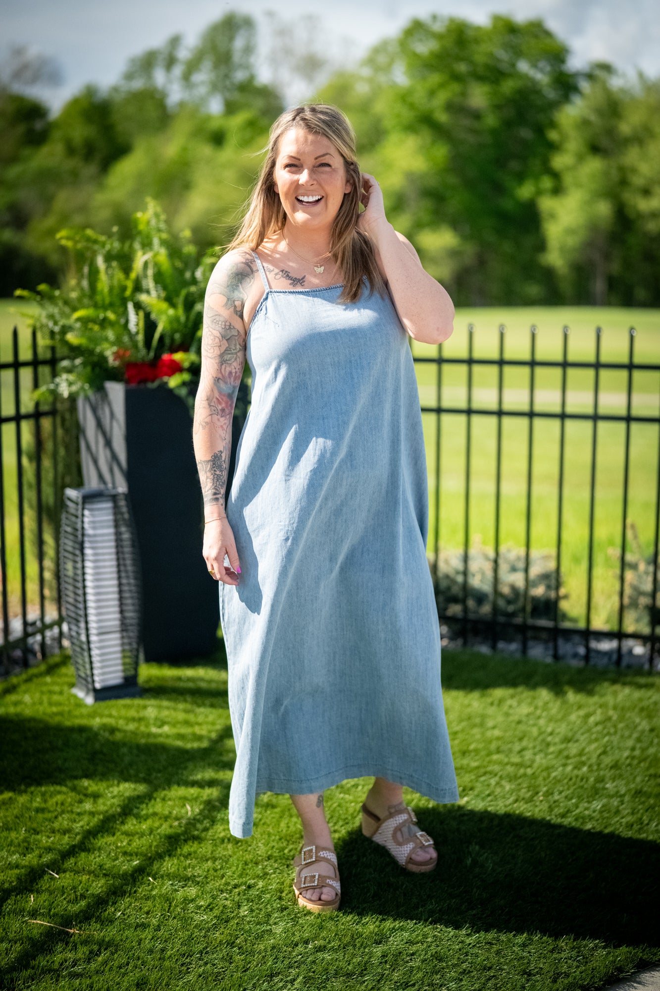 Denim A-Line Lightweight Maxi Dress - Buttercup Lynne Boutique