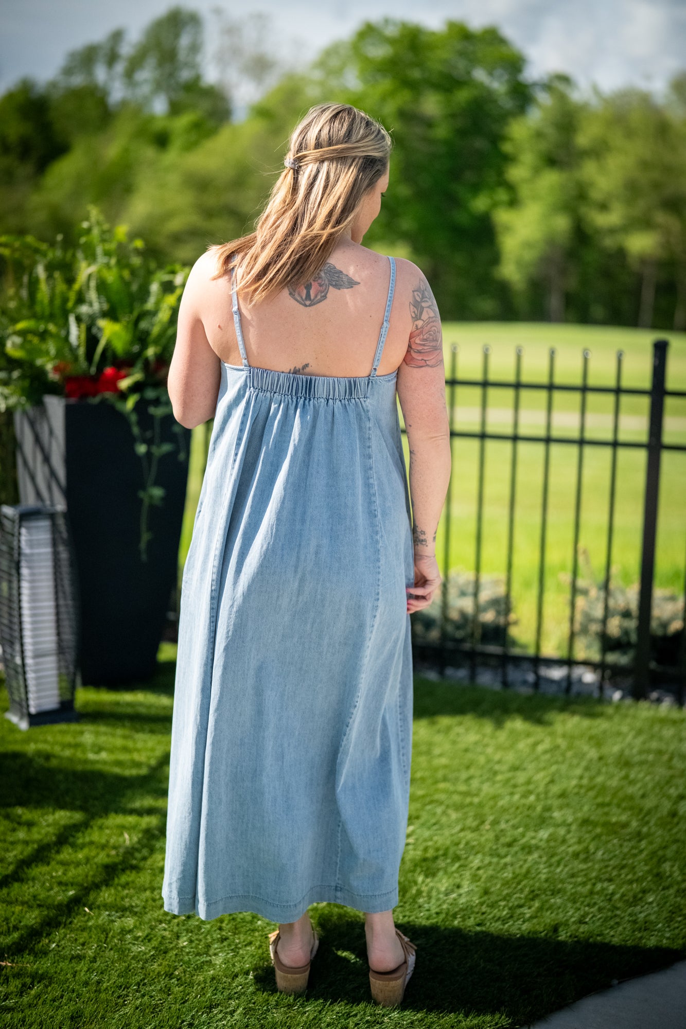 Denim A-Line Lightweight Maxi Dress - Buttercup Lynne Boutique