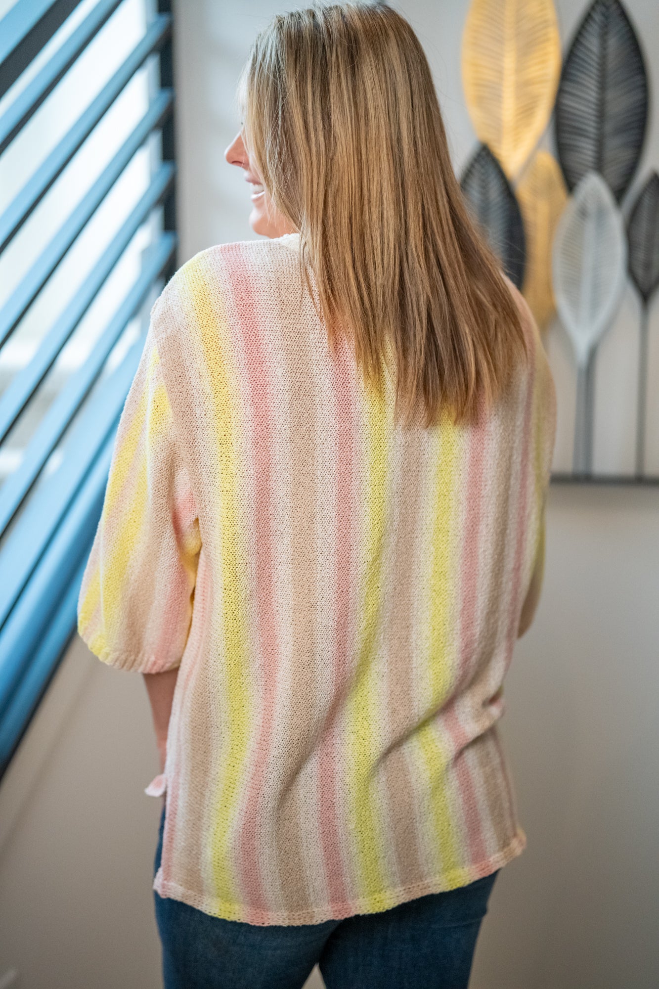 Easel Lemon Taupe Striped Knit Tunic Top - Buttercup Lynne Boutique