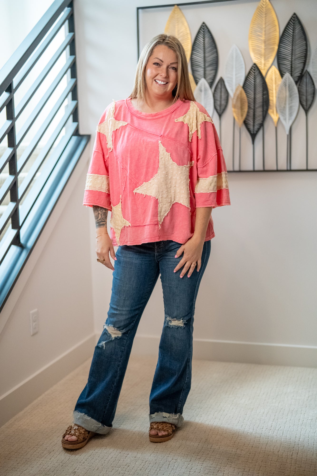 Oli & Hali Washed Star Patchwork Top – Relaxed Fit, Cotton Blend - Buttercup Lynne Boutique