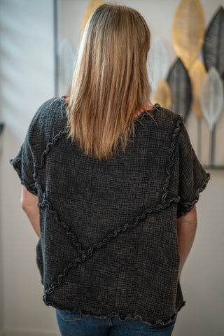 Oli & Hali Washed Double Gauze Ruffle Oversized Tee