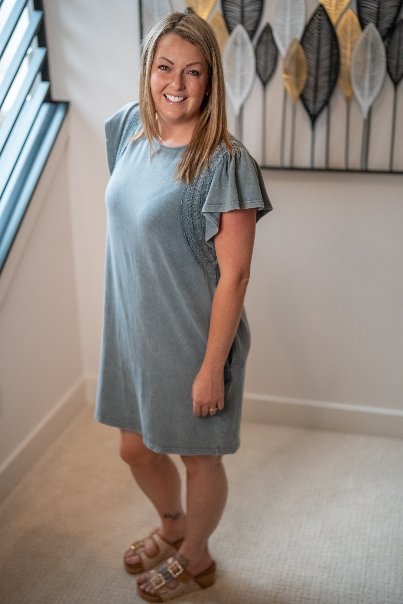 Easel Wing Sleeve Mineral Washed Dress - Buttercup Lynne Boutique