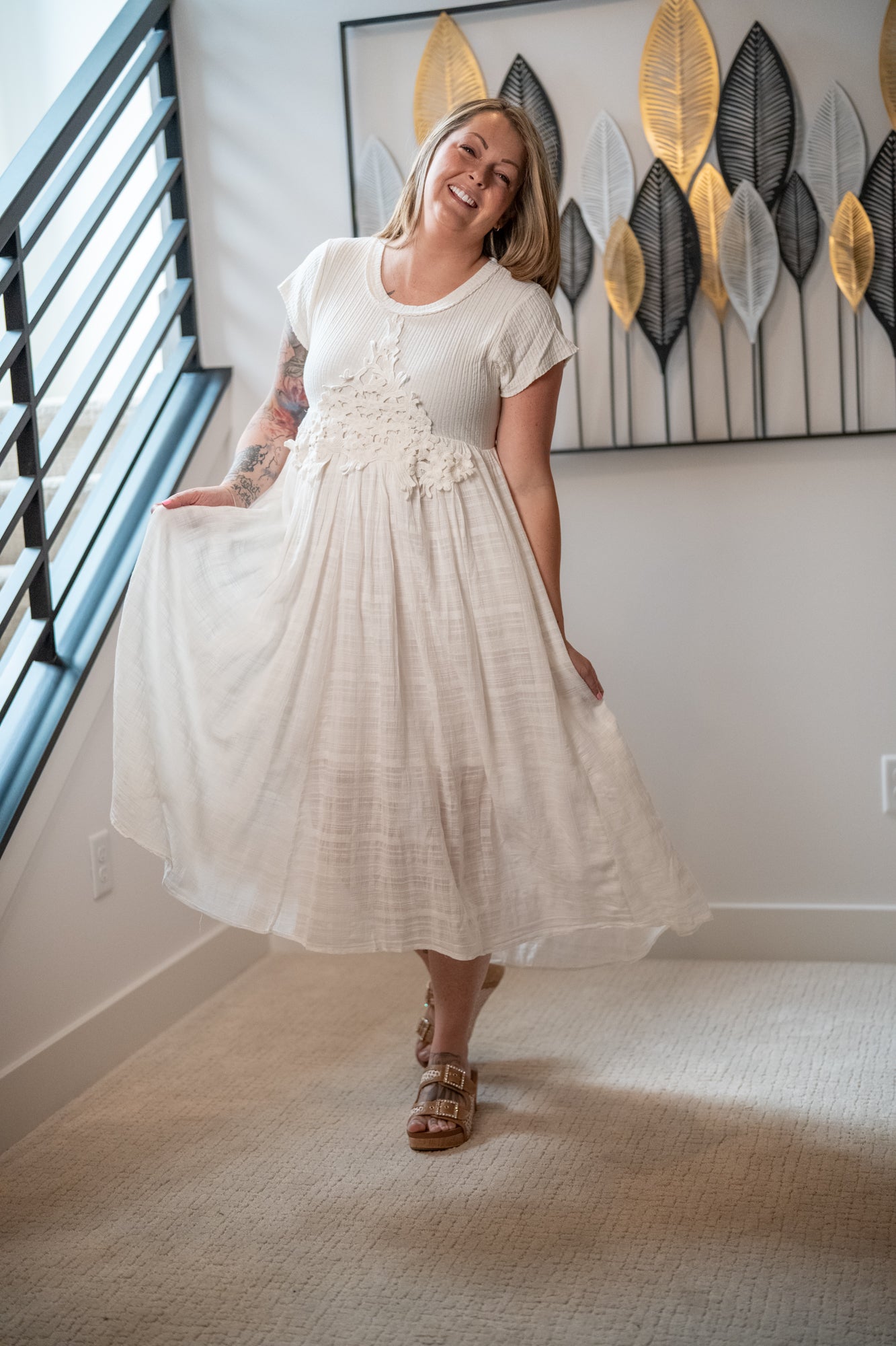 Oli & Hali Washed Cream Hi-Low Maxi Dress – Short Sleeve - Buttercup Lynne Boutique