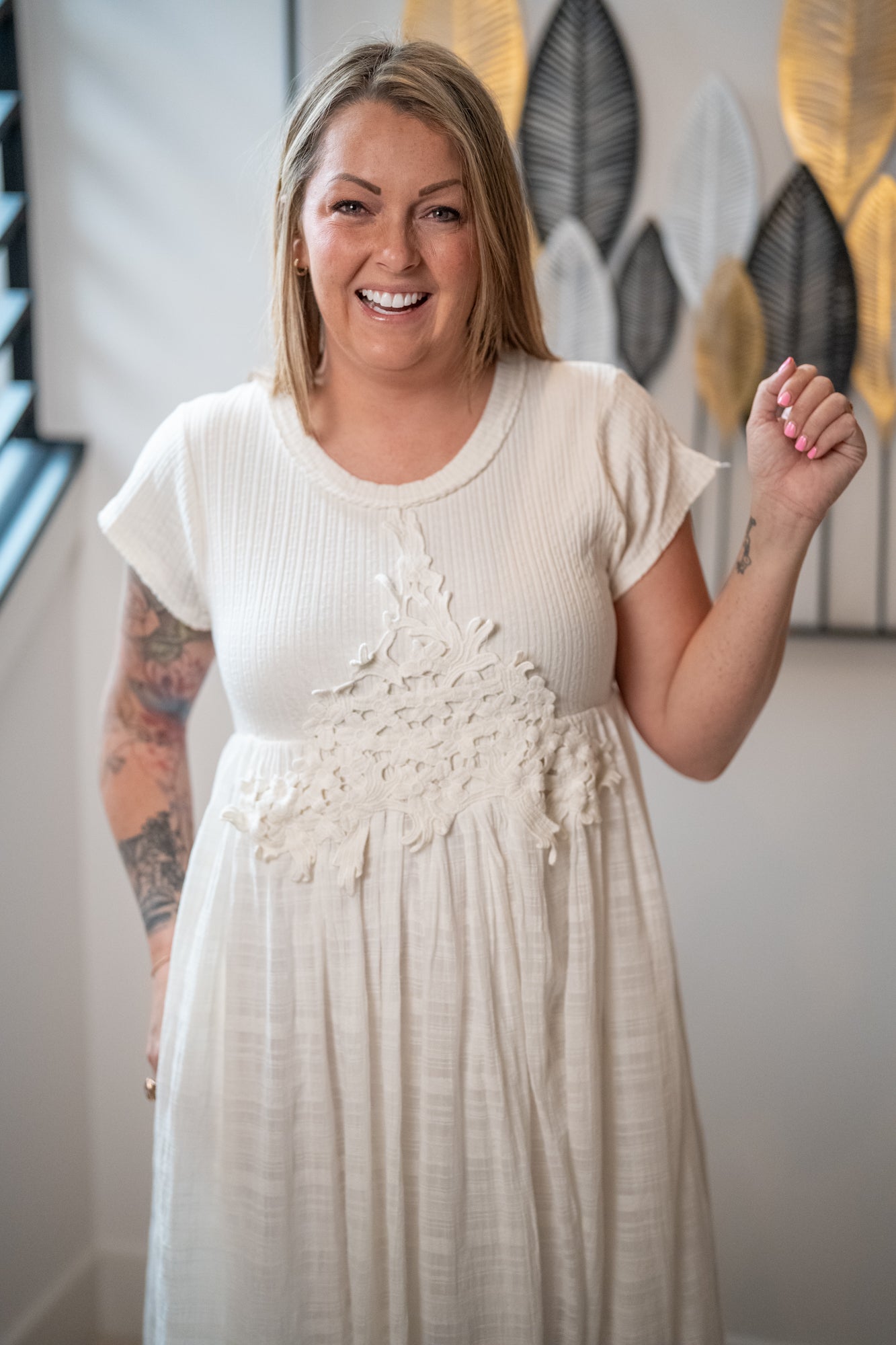 Oli & Hali Washed Cream Hi-Low Maxi Dress – Short Sleeve - Buttercup Lynne Boutique