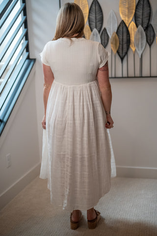 Oli & Hali Washed Cream Hi-Low Maxi Dress – Short Sleeve - Buttercup Lynne Boutique