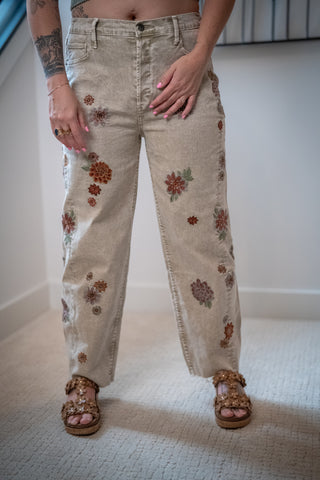 Oli & Hali Floral Embroidered Grey Denim Jeans - Buttercup Lynne Boutique