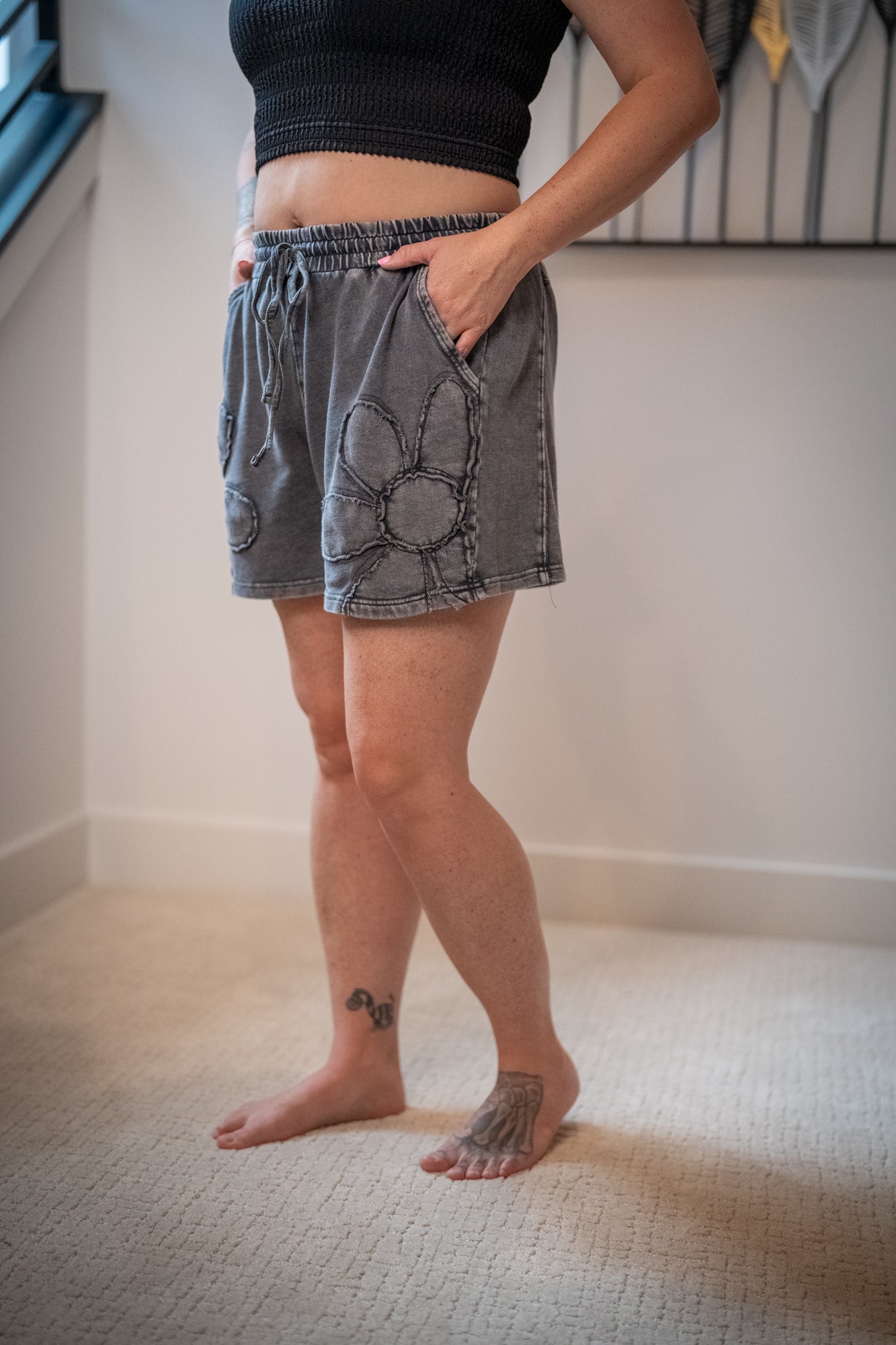 Flower Patch Mineral Washed Terry Knit Shorts - Buttercup Lynne Boutique