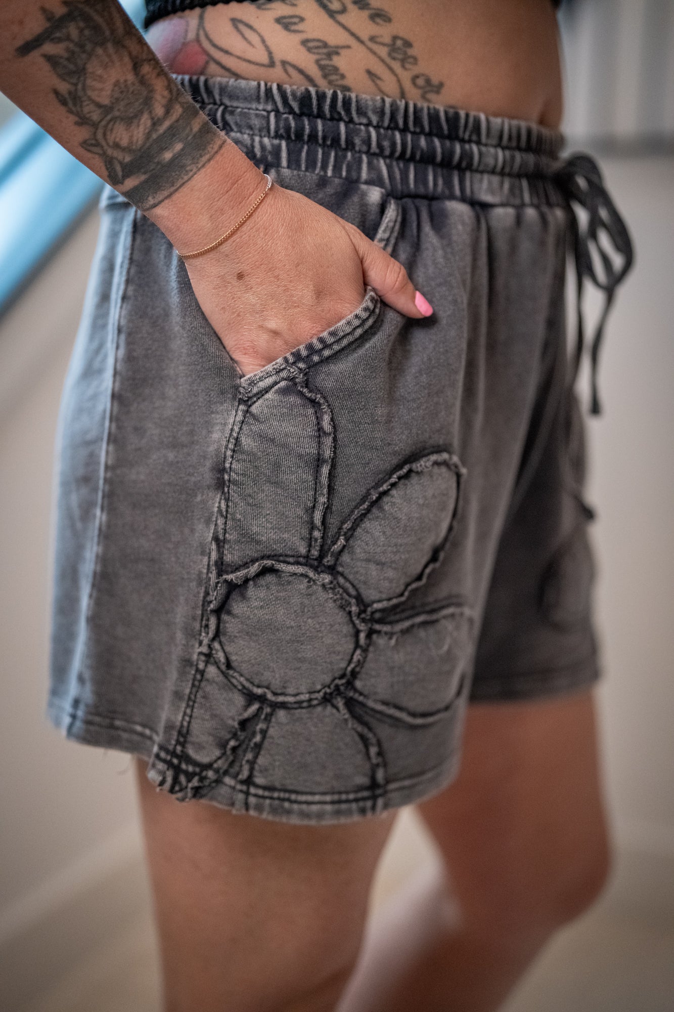 Flower Patch Mineral Washed Terry Knit Shorts - Buttercup Lynne Boutique
