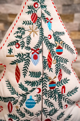 Merry & Bright Embroidered Christmas Tree Pillow