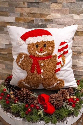 Candy Cane Gingerbread Santa Hooked Pillow - Buttercup Lynne Boutique