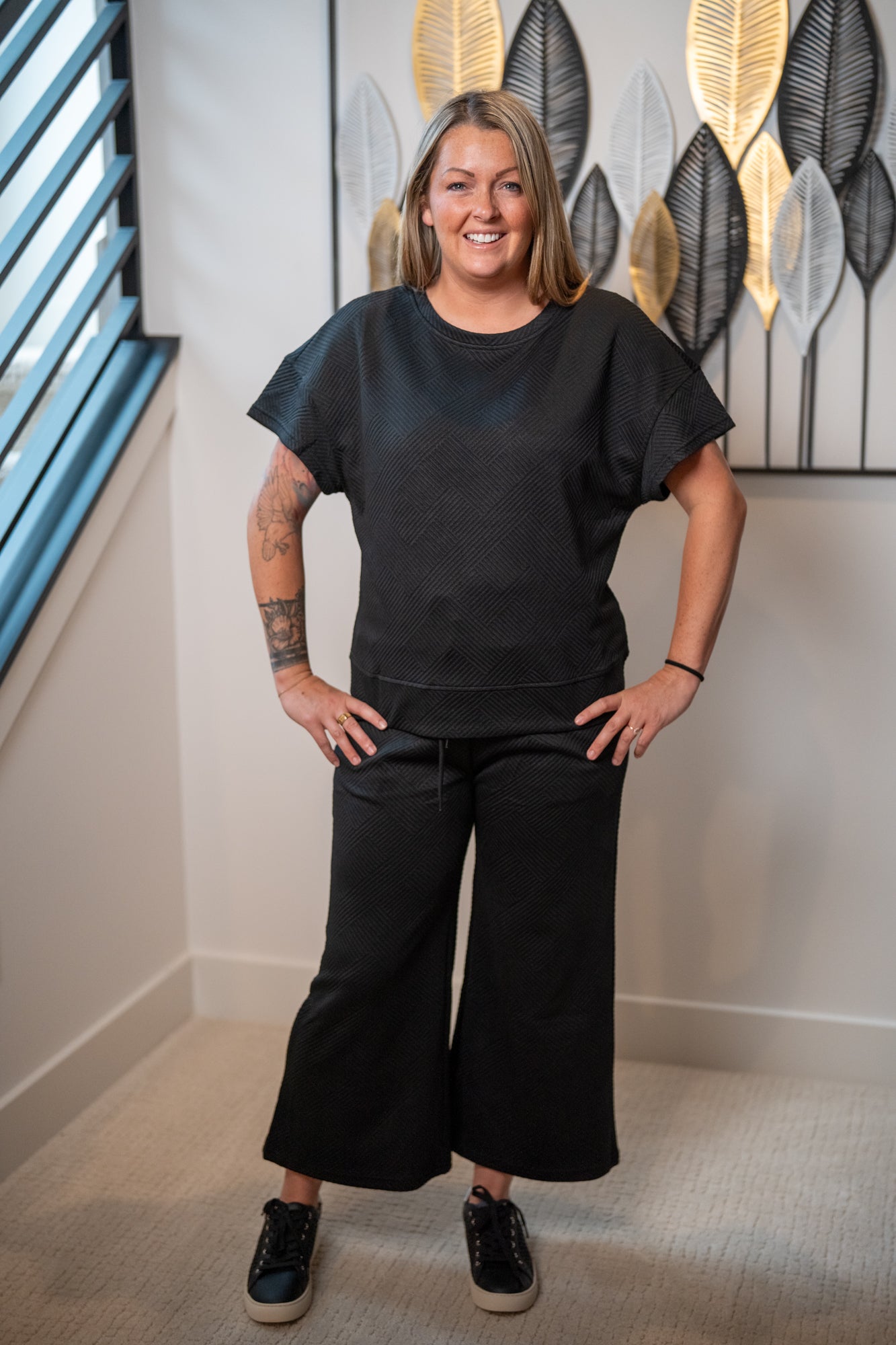 Textured Loose Fit T Shirt and Drawstring Pants Set (S-2XL) - Buttercup Lynne Boutique