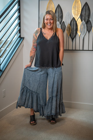 Oli & Hali Wide Leg Ruffled Hem Pants - Buttercup Lynne Boutique