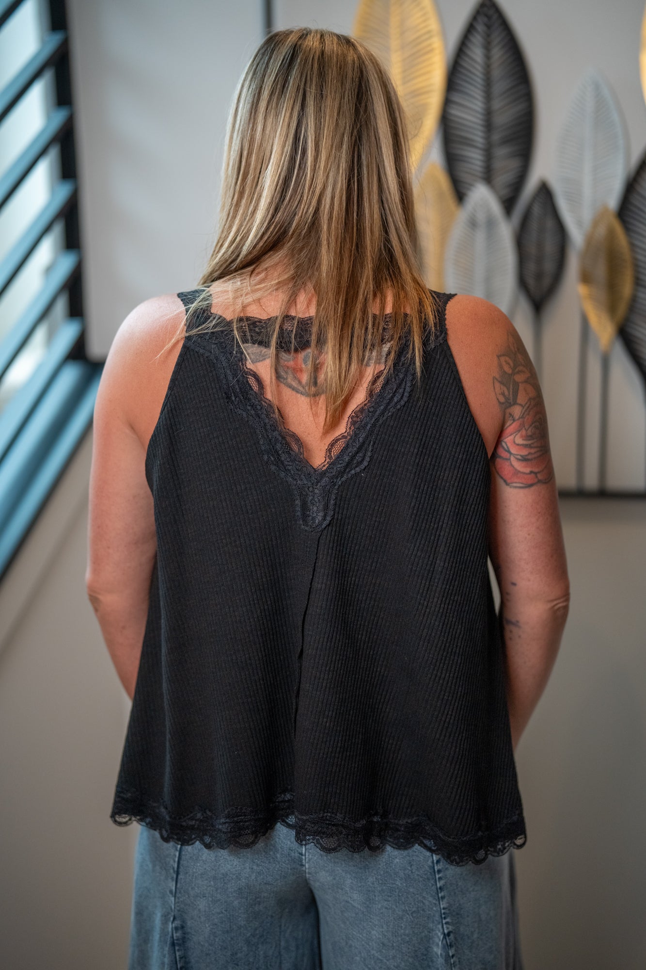 POL Lace Point A-Line Rib Tank - Buttercup Lynne Boutique