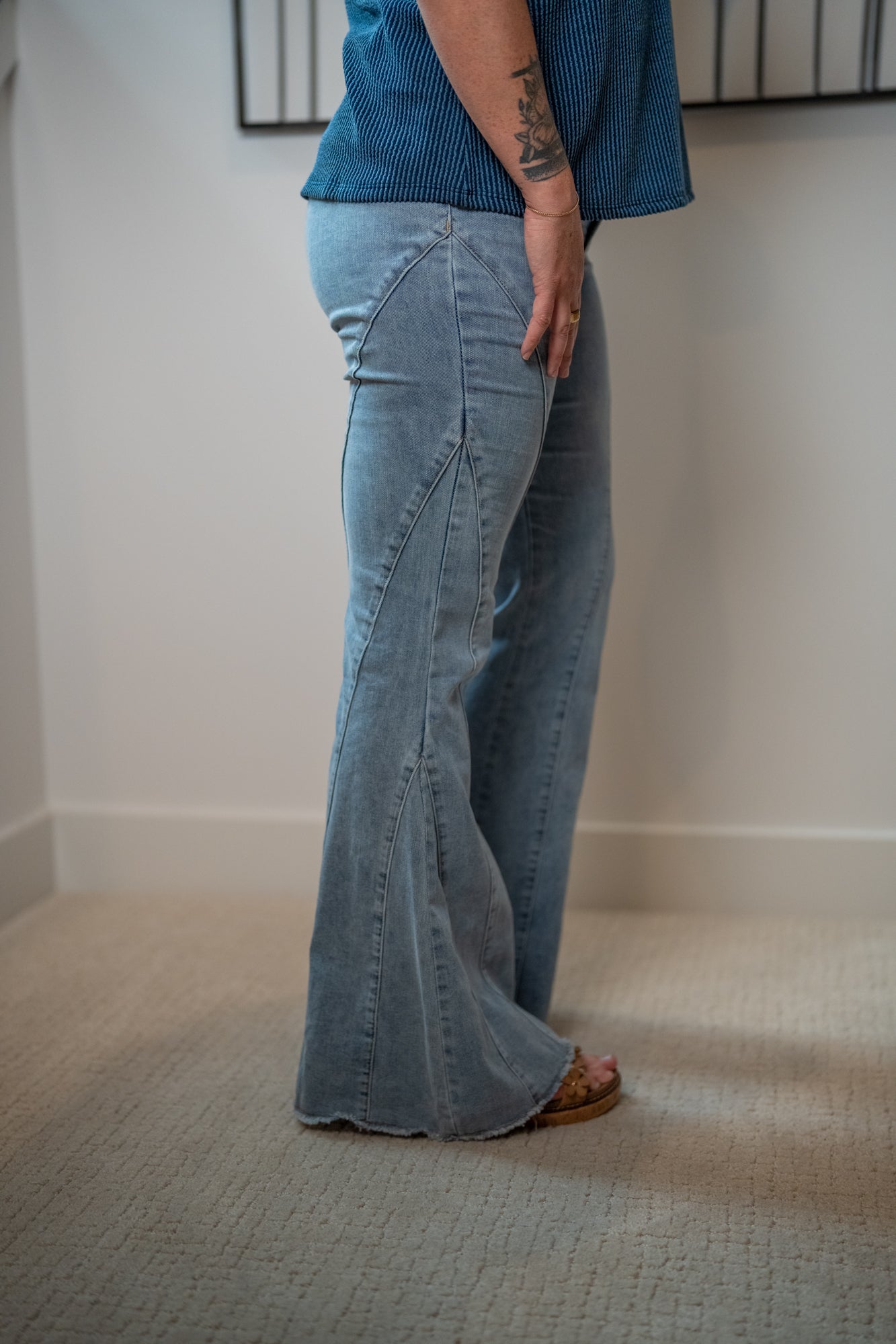 Easel Light Wash Stretch Bell Bottom Denim - Buttercup Lynne Boutique