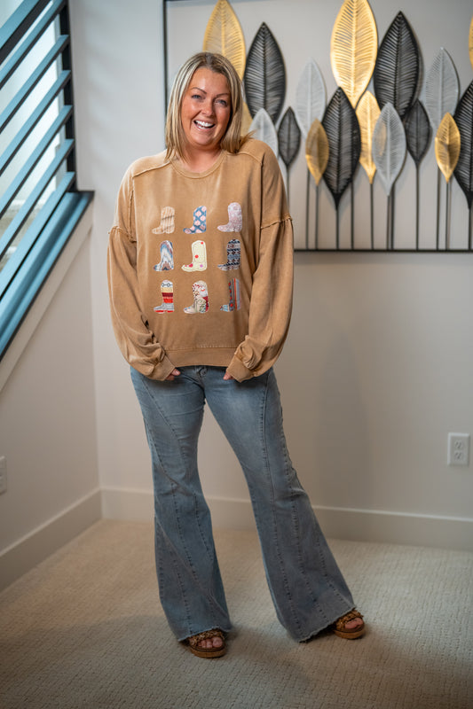 Easel Boot Scootin' Mineral Wash Pullover - Buttercup Lynne Boutique