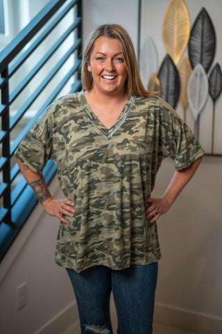 Camo Crush Stonewashed V-Neck Tee – POL