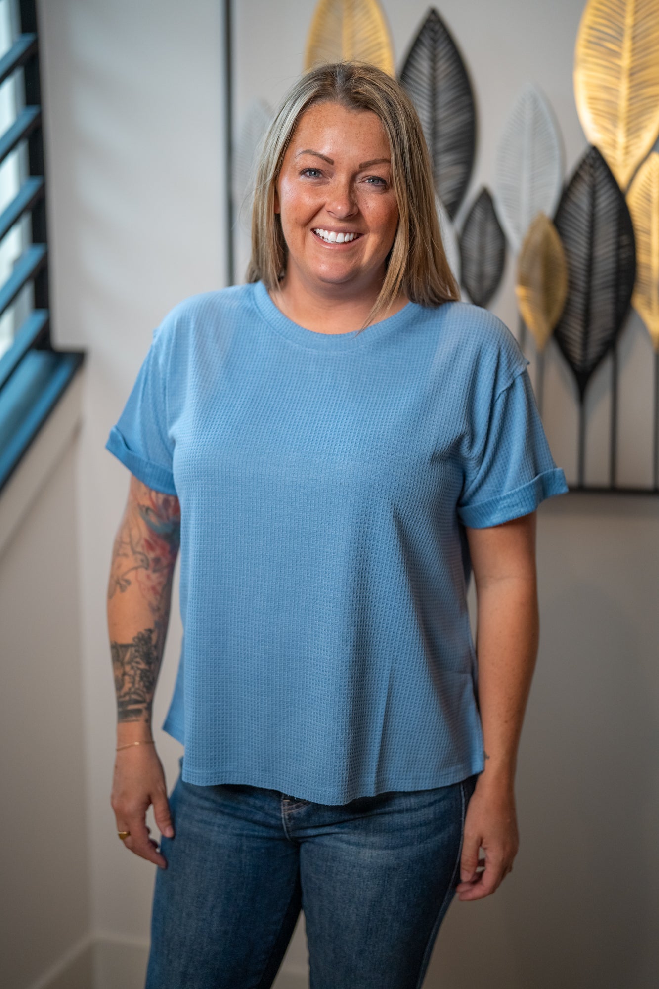 Short Sleeve Two-Tone Thermal Top - Buttercup Lynne Boutique