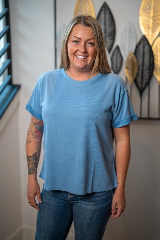 Short Sleeve Two-Tone Thermal Top - Buttercup Lynne Boutique