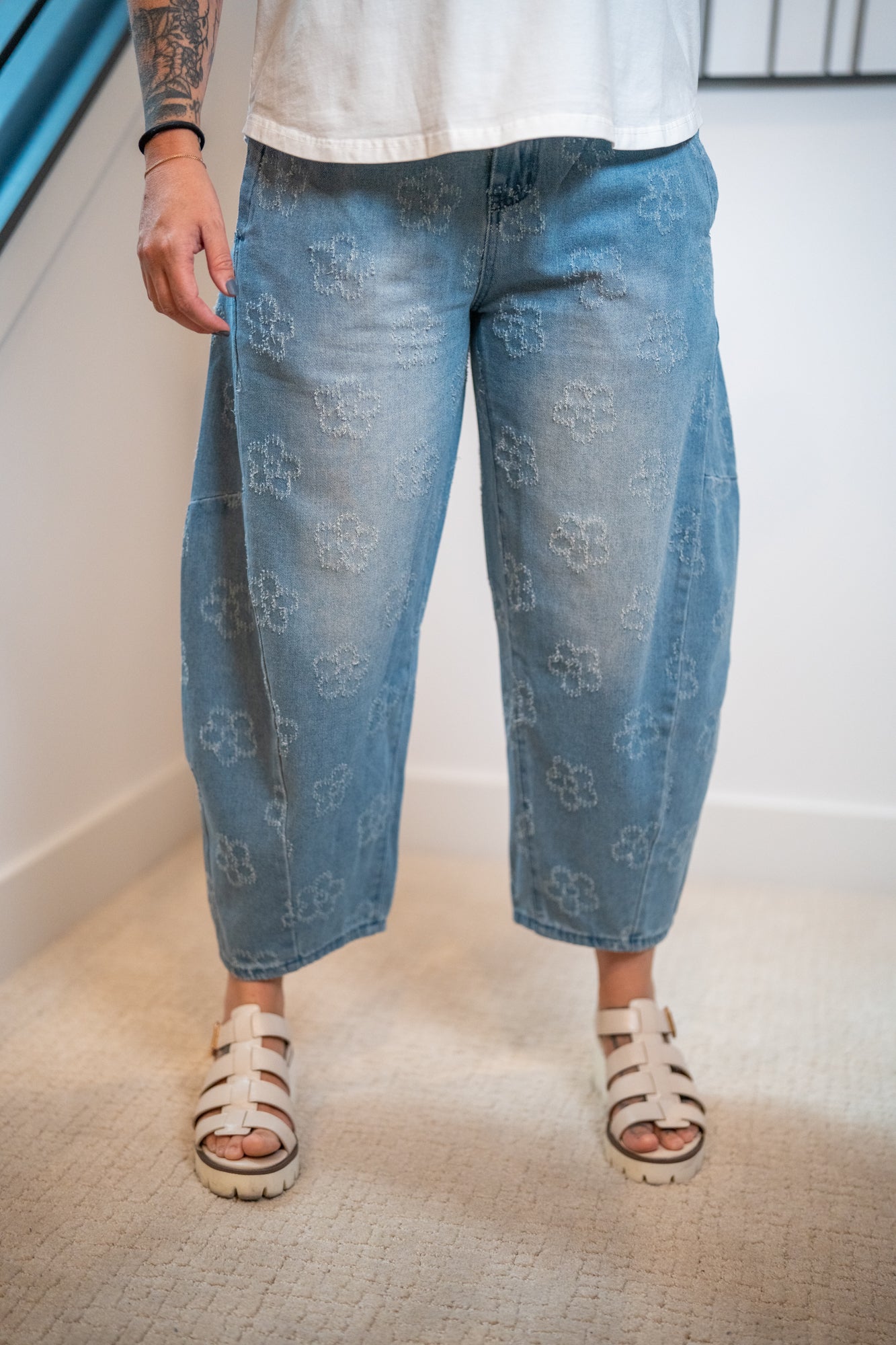 Easel Flower Rush Barrel Pants - Buttercup Lynne Boutique