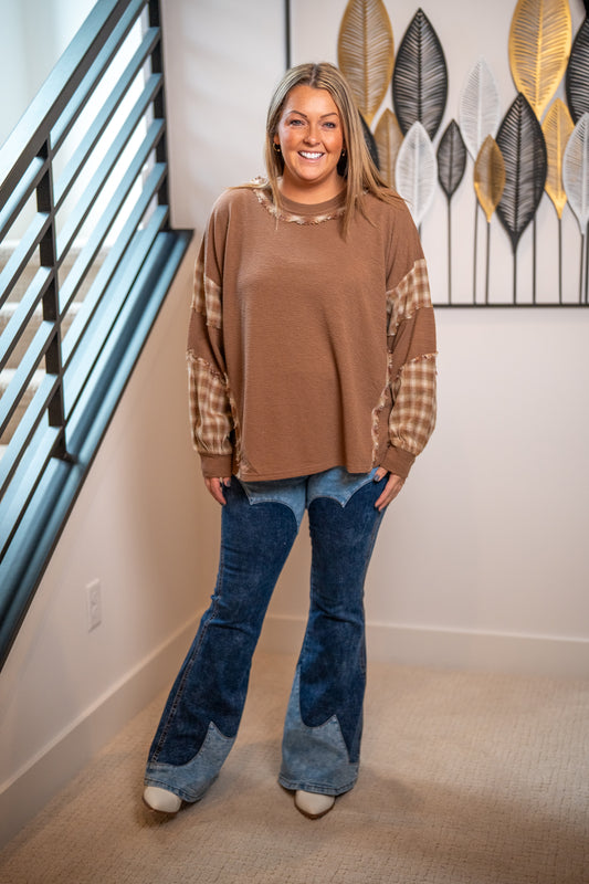Easel Plaid Mix Washed Pullover - Buttercup Lynne Boutique