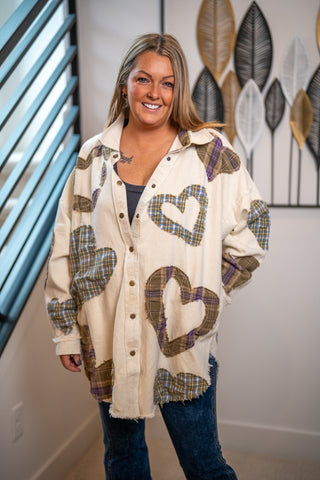 Oli & Hali Washed Plaid Heart Patchwork Shirt - Buttercup Lynne Boutique